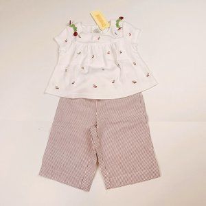 NWT Gymboree Girl Seersucker Stripe Cheery Capri & Cherry Top Size 18-24 Months